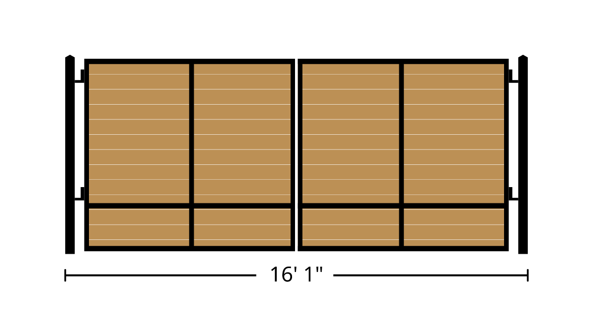 Gate | 16ft 1in Wide, Swing Kit, Dual Panels, Horizontal Ironwood ...